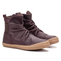 Kit Tenis Botinha feminina Em Couro Modelo retro Vinho Sola De Borrach
