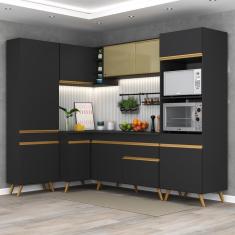 Cozinha Completa de Canto Veneza GB Multimóveis MP2050 com Armário e Balcão Preta