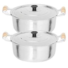 Caçarola aluminio batido polido 36 e 38 cm alça madeira