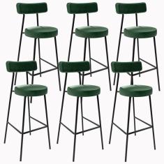 Kit 06 Banquetas Altas Estrutura Em Aço Milão Verde Musgo