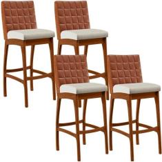 Kit 04 Banquetas Altas Sala De Jantar Fixa Mila B04 Sintético Camel Li