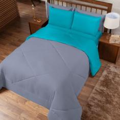 Kit Edredom Casal Padrão Dupla Face Aconchego 06 Peças- Cinza - CASA C