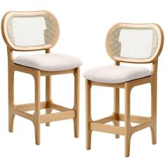 Kit 2 Banquetas Baixa Bar Cozinha Sala De Jantar Betta L02 Mel Tela Linho Cru - Lyam Decor