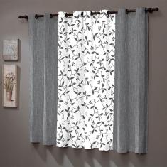 Cortina Estampada Janela Sueli Cinza 200x180cm Realce Top