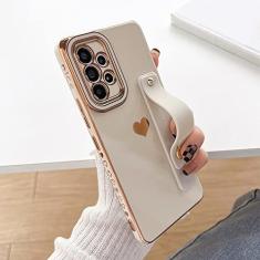 Estojo de coração de amor com revestimento de luxo para Samsung Galaxy S23 S22 Ultra S20 FE S21 Plus A52 A53 A23 A14 A12 A13 capa de alça de pulso, branco, para Samsung A13 4G