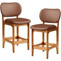 Kit 02 Banquetas Baixa Bar Cozinha E Sala De Jantar Fixa Betta L02 Imbuia Couríssimo Marrom - Lyam Decor