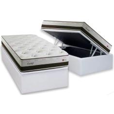 Cama Box Baú Solteiro: Colchão Molas Herval Maxspring Cardiff + Base CRC Courano White(88x188)