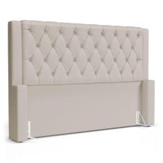 Cabeceira Cama Box Queen Size Atena 180cm Capitonê com Frame Suede Bege Claro - Desk Design