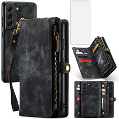 Asuwish Capa de telefone para Samsung Galaxy S21 FE Gaxaly S 21 FE 5G capa carteira com zíper com protetor de tela de vidro temperado e suporte de cartão flip acessórios para celular Glaxay S21FE5G UW