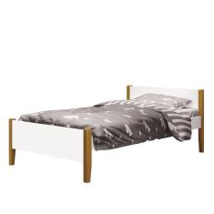Cama Solteiro Simba Branco Fosco Com Pés Amadeirado - Reller Móveis Branco Fosco