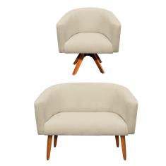 Kit 1 Namoradeira 2L e 1 Poltrona Giratória Linho Areia A27