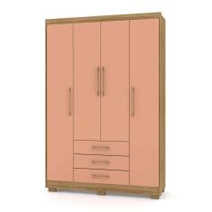 Guarda Roupa Solteiro 4 Portas e 3 Gavetas Valência Nature/Camarim - Pallazio