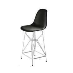 Banqueta Bistrô Alta Eames Eiffel Preta Base Ferro Branco - CASA PRIME