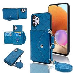 Capa carteira compatível com Samsung Galaxy A23 5G/4G com alça de ombro transversal e suporte de couro para cartão de crédito, acessórios de celular, capa de telefone com cordão para Gaxaly A 23 23A