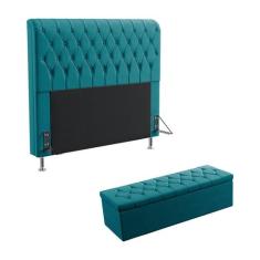 Kit Cabeceira Estofada Decorativa Bellatrix 195 Para Cama King e Calça