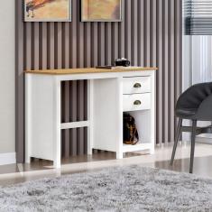 Escrivaninha 110cm Madeira Maciça 2 Gavetas Topazio Branco /Freijó