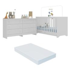 Berço 3 em 1 com Colchão Incluso e Cômoda Pipoca Multimóveis Mp4294 Branco