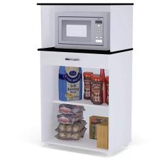 Balcão Multiuso Carina Porta Microondas Branco/Preto Flex - AJL Móveis