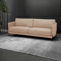 Sofá Decorativo Karine 3 Lugares Sala de estar 240cm Pés em Aço Couro Nude G88 - Gran Belo
