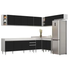 Armário De Cozinha Modulado De Canto 8 Peças Cp25 Balcão Sem Tampo Branco/preto - Lumil