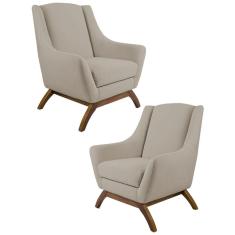 Kit 2 Poltronas Decorativas Base Manu Madeira Juliet C-129 Linho Bege - Domi