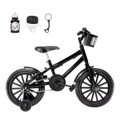 Bicicleta Infantil Masculina Aro 16 Nylon + Kit Passeio Cor Preta