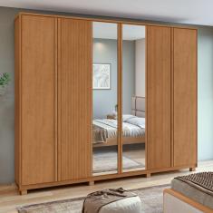 Guarda-roupa Ollie 6 Portas 6 Gavetas 6 Prateleiras com Espelho e com Pés Amêndoa Clean