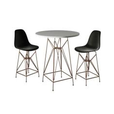 Jogo Mesa Bistrô Eames Branca 60Cm 2 Banquetas Preta Base Ferro Cobre 
