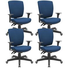 Kit 04 Cadeiras De Escritório Diretor Office Giratória Preto Alta Flexi P03 Poliéster Azul - Lyam