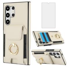 Asuwish Capa de telefone para Samsung Galaxy S24 Ultra 5G com protetor de tela de vidro temperado capa carteira e suporte de anel fino suporte de cartão acessórios de celular de couro S24Ultra 24S S
