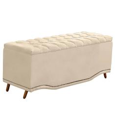 Recamier Calçadeira Baú Belize Casal King 195cm Veludo Bege - Montanaris Decor