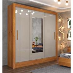 Guarda Roupa Valência Com Espelho 3 Portas 4 Gavetas Tcil Móveis - Cinamomo/off White