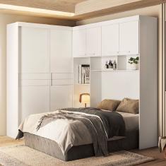 Guarda Roupas Modulado com Cabeceira de Casal Florença 6 Portas 5 Gavetas Branco Moval