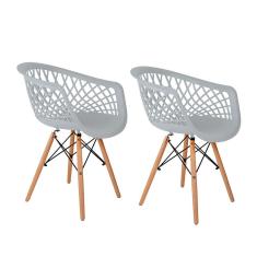 Conjunto com 2 Cadeiras Web Branco e Madeira