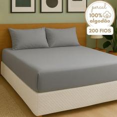 Lençol com Fronha Queen  Algodão 200 Fios Percal Cores Classicas Clean