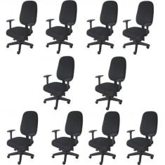 Kit 10 Unidades Cadeira Escritório Diretor Giratória com Braço Reguláv