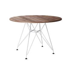 Mesa Eiffel Redonda 110Cm Tampo De Madeira Amendôa Com Base De Ferro Branco - Cor: Marrom