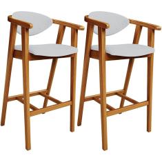 Kit 02 Banquetas Alta Para Cozinha Bancada Bar Sala de Jantar Fixa Cecília L02 Linho Cinza - Lyam