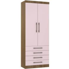 Guarda Roupa Modulado 90cm 2 Portas E 4 Gavetas Paris Luciane Móveis Avelã Pf Com Rosa Pf