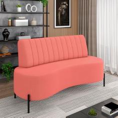 Sofá Living Decorativo 2 Lugares 1,60M Katara Pés de Ferro Linho Rústico Salmão G33 - Gran Belo
