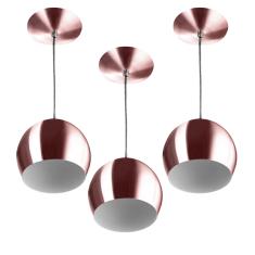 Kit 3 Lustres Pendente Bola Média Alumínio 23cm Gold Rose