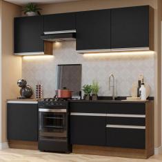 Armário de Cozinha Completa 240cm Rustic/Preto Glamy Madesa 08, Rustic