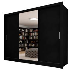 Guarda Roupa Casal Layla 3 Pts Espelho Central Preto Fosco - A Móveis 
