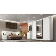 Guarda Roupa Casal com Espelho 3 Portas 8 Gavetas - Logan-Branco - Móv