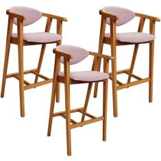 Kit 03 Banquetas Alta Para Cozinha Bancada Bar Sala De Jantar Fixa Cecília L02 Bouclê Rosê