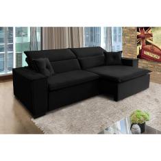 Sofá Londres 2.70m Retrátil E Reclinável Pillow Top - Preto