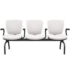 Cadeira Longarina 3 Lugares Aeroporto Recepção Preto Baixa Flexi P03 Vinil Branco - Lyam