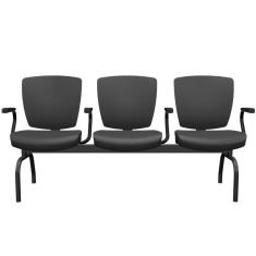 Cadeira Longarina 3 Lugares Aeroporto Recepção Preto Baixa Flexi P03 Vinil Preto - Lyam