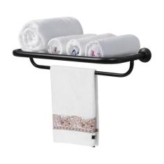 Porta Toalha Hotel Com Suporte Duplo Preto Fosco - MetalCromo