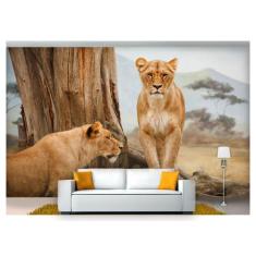 Papel De Parede Animais Leões Savanna 3D Anm114 - Você Decora